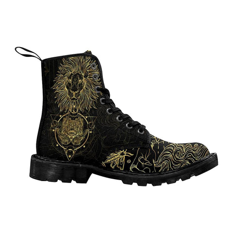 Image of Gold Sacred Symbols With Lion Womens Boots, Comfortable Boots,Decor Womens Boots,Combat Boots Custom