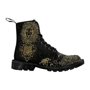Gold Sacred Symbols With Lion Womens Boots, Comfortable Boots,Decor Womens Boots,Combat Boots Custom