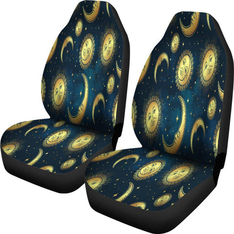Image of Gold Sun And Moon Car Seat Covers,Car Seat Covers Pair,Car Seat Protector,Front Seat Covers,Seat Cover for Car, 2 Front Car Seat Covers