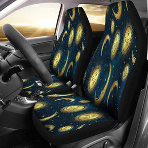 Gold Sun And Moon Car Seat Covers,Car Seat Covers Pair,Car Seat Protector,Front Seat Covers,Seat Cover for Car, 2 Front Car Seat Covers