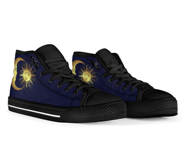 Gold Sun Moon Navy Galaxy High,Tops, Canvas, Hippie Streetwear, Custom