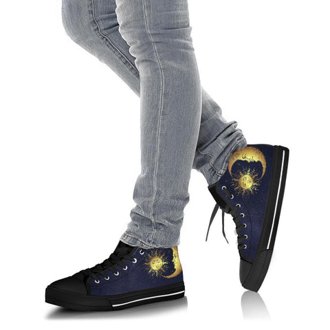 Image of Gold Sun Moon Navy Galaxy High,Tops, Canvas, Hippie Streetwear, Custom
