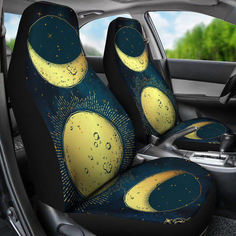 Gold Sun And Moon Night Sky Car Seat Covers,Car Seat Covers Pair,Car Seat Protector,Car Accessory,Front Seat Covers,Seat Cover for Car