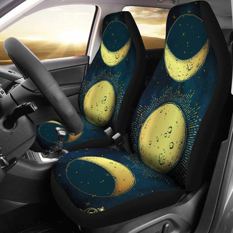 Image of Gold Sun And Moon Night Sky Car Seat Covers,Car Seat Covers Pair,Car Seat Protector,Car Accessory,Front