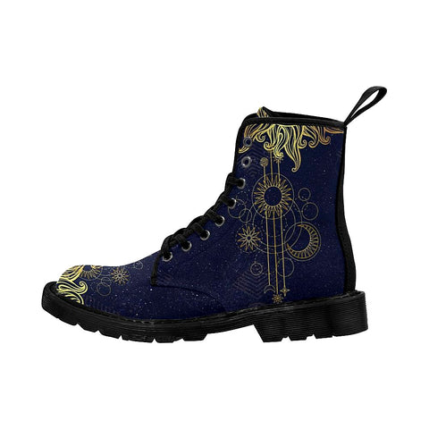 Image of Gold Sun, Moon And Star Modern Pattern Comfortable Boots,Decor Womens Boots,Combat Boots Custom Boot