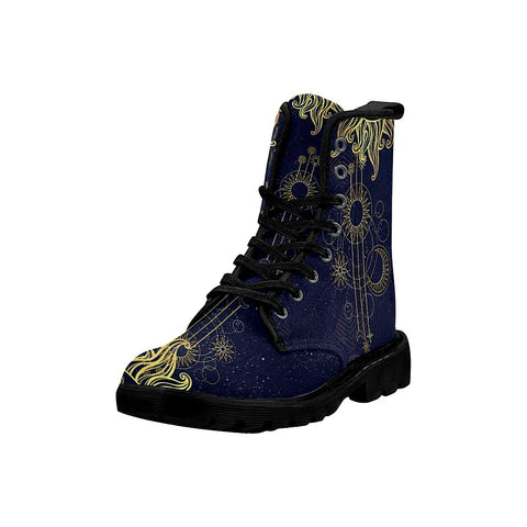 Image of Gold Sun, Moon And Star Modern Pattern Comfortable Boots,Decor Womens Boots,Combat Boots Custom Boot