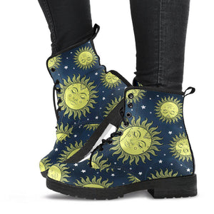 Yellow Sun Blue Women's Vegan Leather Boots, Rain Shoes, Hippie