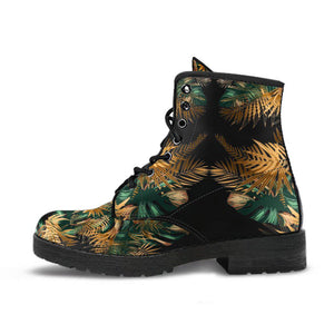 Green Brown Leaves Floral Nature Women's Vegan Boots, Hippie Footwear,