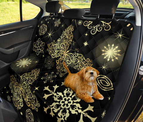 Image of Golden Butterfly & Snowflake Car Backseat Pet Covers, Abstract Art Inspired Seat Protectors, Unique Car Accessories