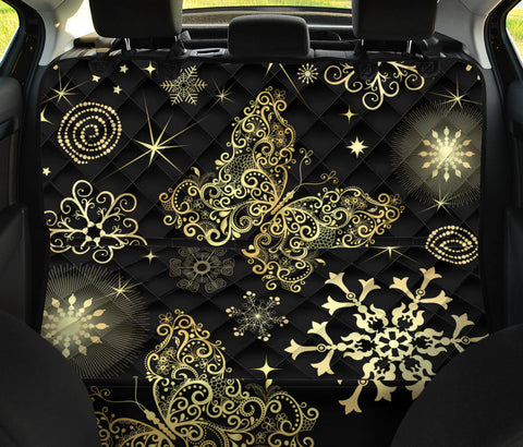 Image of Golden Butterfly & Snowflake Car Backseat Pet Covers, Abstract Art Inspired Seat Protectors, Unique Car Accessories