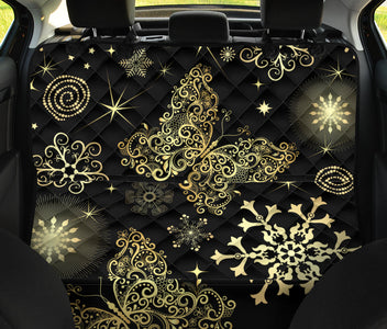 Golden Butterfly & Snowflake Car Backseat Pet Covers, Abstract Art Inspired Seat Protectors, Unique Car Accessories