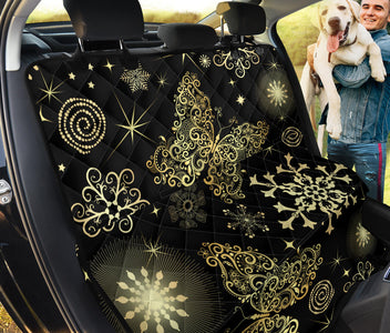 Golden Butterfly & Snowflake Car Backseat Pet Covers, Abstract Art Inspired Seat Protectors, Unique Car Accessories