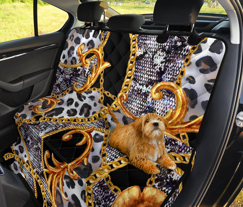 Image of Leopard Pattern & Gold Chain Car Back Seat Pet Covers, Abstract Art Inspired Seat Protectors, Unique Car Accessories