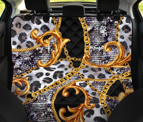 Image of Leopard Pattern & Gold Chain Car Back Seat Pet Covers, Abstract Art Inspired