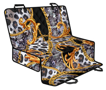 Leopard Pattern & Gold Chain Car Back Seat Pet Covers, Abstract Art Inspired
