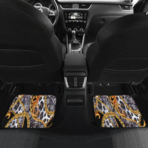 Image of Gold chain leopard pattern Car Mats Back/Front, Floor Mats Set, Car Accessories