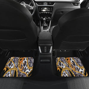 Gold chain leopard pattern Car Mats Back/Front, Floor Mats Set, Car Accessories