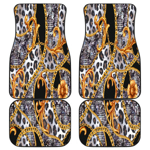 Gold chain leopard pattern Car Mats Back/Front, Floor Mats Set, Car Accessories