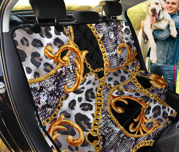 Leopard Pattern & Gold Chain Car Back Seat Pet Covers, Abstract Art Inspired Seat Protectors, Unique Car Accessories