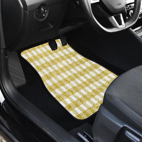Image of Gold plaid Car Mats Back/Front, Floor Mats Set, Car Accessories