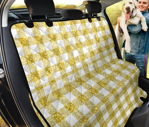 Image of Gold Plaid Pattern Car Back Seat Pet Covers, Abstract Art Seat Protectors,