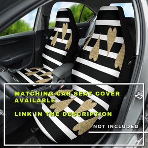 Gold Hearts Black white lines Car Mats Back/Front, Floor Mats Set, Car Accessories