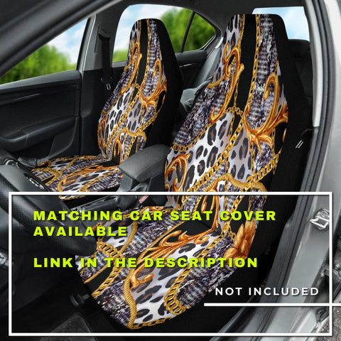 Image of Gold chain leopard pattern Car Mats Back/Front, Floor Mats Set, Car Accessories