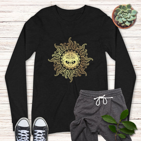Image of Golden Aztec Sun Unisex Long Sleeve Tee, Super Soft & Comfy Long Sleeve Shirt