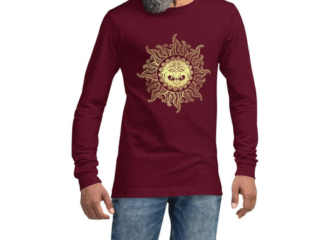Image of Golden Aztec Sun Unisex Long Sleeve Tee, Super Soft & Comfy Long Sleeve Shirt