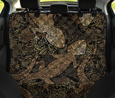 Image of Brown Lizard Themed Car Back Seat Covers, Abstract Art Inspired Pet Protectors, Unique Car Accessories