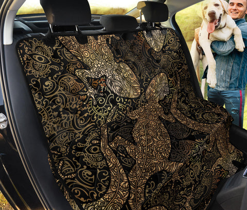 Image of Brown Lizard Themed Car Back Seat Covers, Abstract Art Inspired Pet Protectors,
