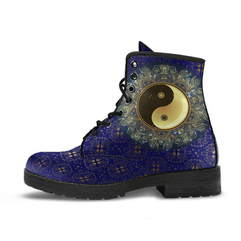 Image of Custom Purple Ying Yang Mandala Women's Vegan Leather Combat Boots, Lolita