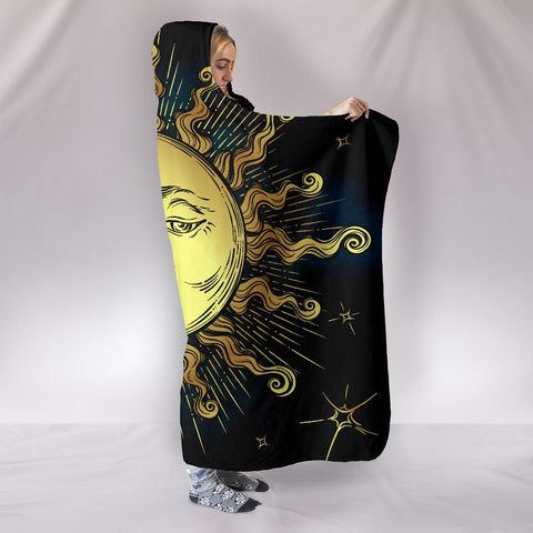 Image of Golden Sun Hooded blanket,Blanket with Hood,Soft Blanket,Hippie Hooded Colorful Throw,Vibrant Pattern Blanket,Sherpa Blanket,Bright Colorful