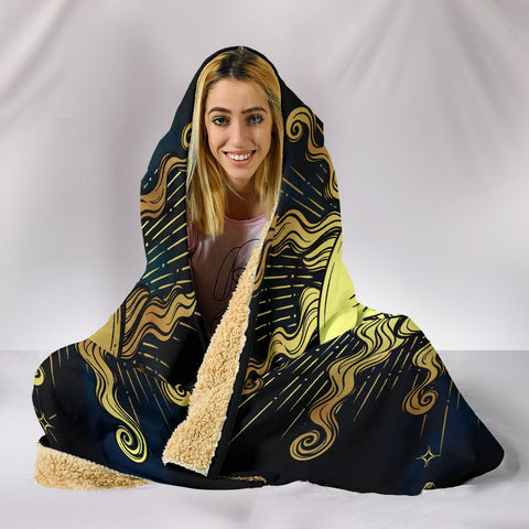 Image of Golden Sun Hooded blanket,Blanket with Hood,Soft Blanket,Hippie Hooded Colorful Throw,Vibrant Pattern Blanket,Sherpa Blanket,Bright Colorful
