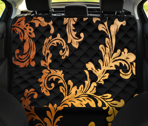 Image of Golden Damask Pattern Car Seat Covers, Abstract Art Backseat Pet Protectors,