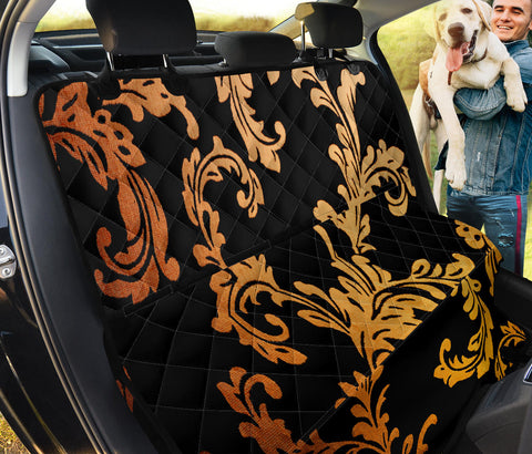 Image of Golden Damask Pattern Car Seat Covers, Abstract Art Backseat Pet Protectors,