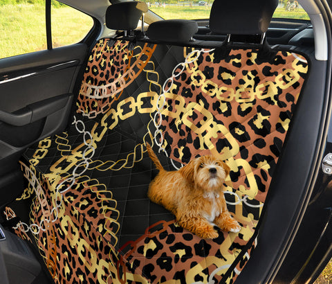 Image of Golden Leopard Print Car Seat Covers, Abstract Art Backseat Pet Protectors, Unique Vehicle Accessories