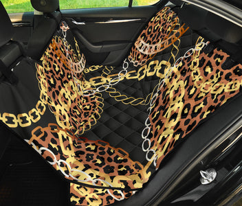 Golden Leopard Print Car Seat Covers, Abstract Art Backseat Pet Protectors, Unique Vehicle Accessories