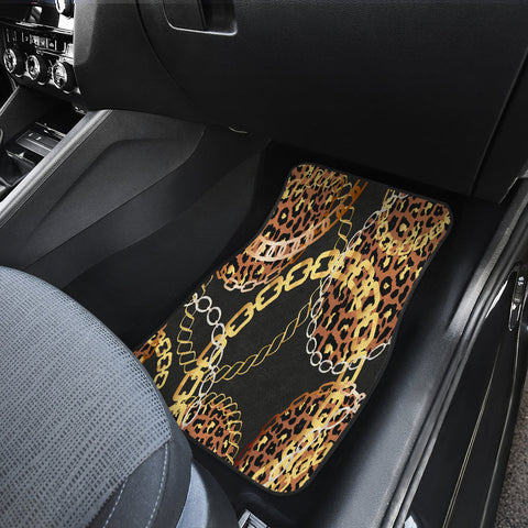 Image of Golden leopard print Car Mats Back/Front, Floor Mats Set, Car Accessories