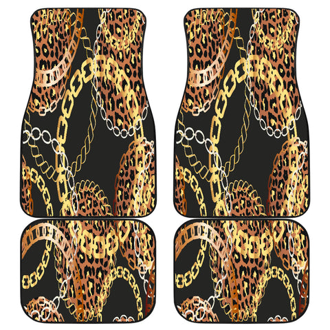 Image of Golden leopard print Car Mats Back/Front, Floor Mats Set, Car Accessories