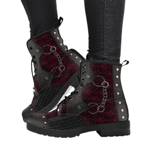 Gothic Lace Vegan Leather Women's Boots, Handcrafted Ankle Boots, Lace Up