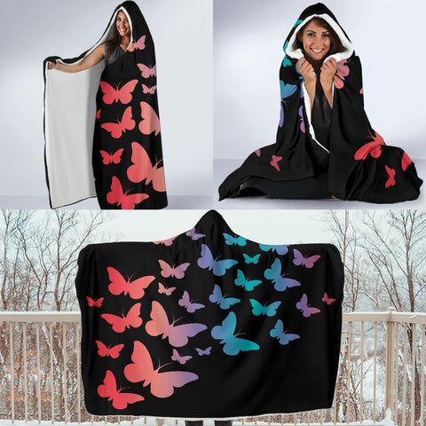 Image of Gradient Butterfly Colorful Throw,Vibrant Pattern Hooded blanket,Blanket with Hood,Soft Blanket,Hippie Hooded Blanket,Sherpa Blanket