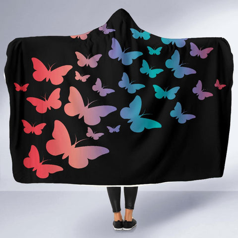 Image of Gradient Butterfly Colorful Throw,Vibrant Pattern Hooded blanket,Blanket with Hood,Soft Blanket,Hippie Hooded Blanket,Sherpa Blanket