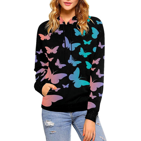 Image of Gradient Butterfly Floral, Handmade,Floral Bright Colorful, Hippie,Hoodie,Custom Printed, Fashion We