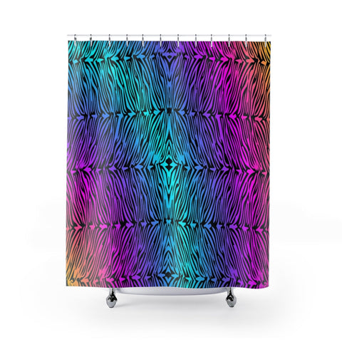 Image of Gradient Colorful Zebra Rainbow Multicolored Shower Curtains, Water Proof Bath