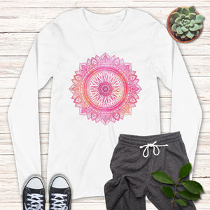 Gradient Pink Mandala Unisex Long Sleeve Tee, Super Soft & Comfy Long Sleeve