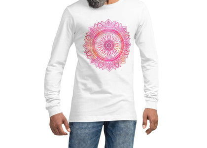 Gradient Pink Mandala Unisex Long Sleeve Tee, Super Soft & Comfy Long Sleeve