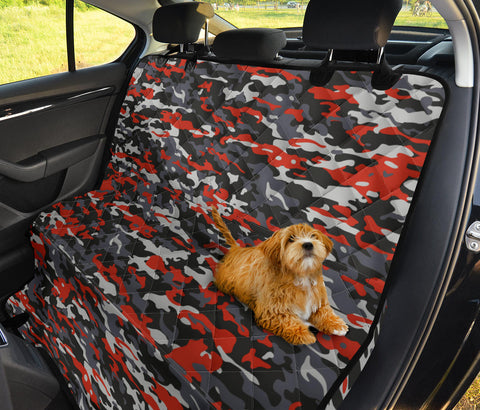 Image of Gray & Red Camouflage Car Backseat Covers, Abstract Art Seat Protectors, Durable