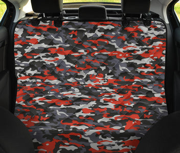 Gray & Red Camouflage Car Backseat Covers, Abstract Art Seat Protectors, Durable Vehicle Accessories