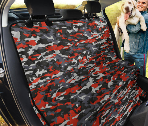 Image of Gray & Red Camouflage Car Backseat Covers, Abstract Art Seat Protectors, Durable Vehicle Accessories